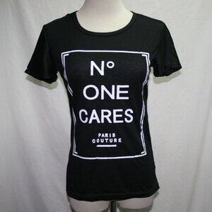 No One Cares Paris Couture Black Short Sleeve T-Shirt Medium *New*